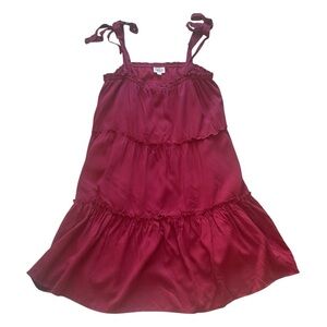LE LIS Never Let You Down Babydoll Tie Strap Tiered Mini Dress Cranberry Large